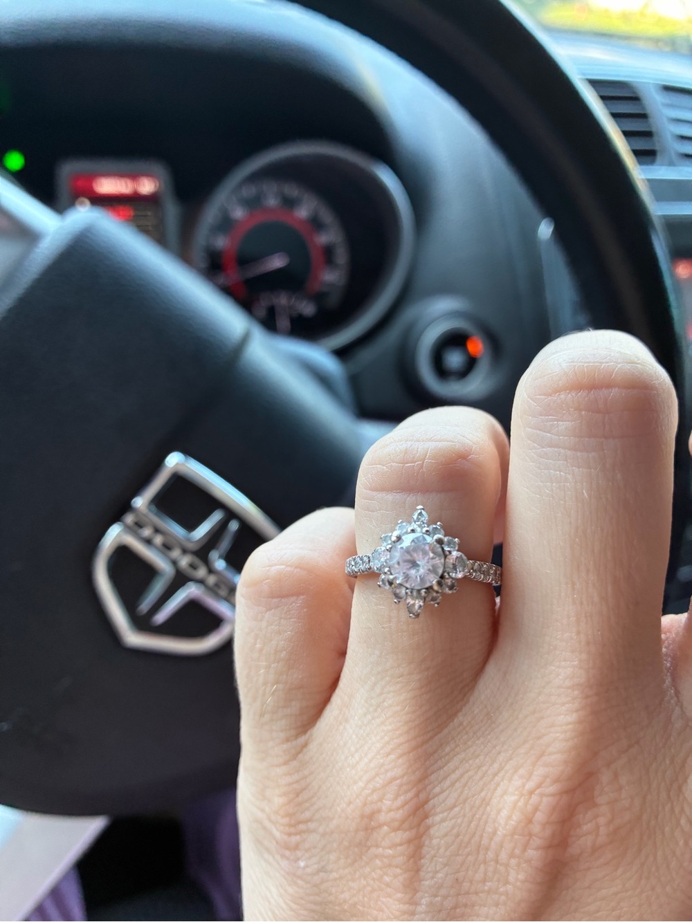 Elegant Silver Halo Flower Solitaire Ring with Clear Stone- Wedding Ring